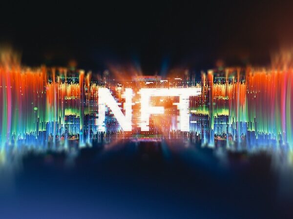 Crypto currency. Abstract effect. Future tech. NFT non-fungible token. Digital cryptoart. Shine grid. Neon flare. Quantum computer.