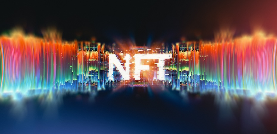 Crypto currency. Abstract effect. Future tech. NFT non-fungible token. Digital cryptoart. Shine grid. Neon flare. Quantum computer.